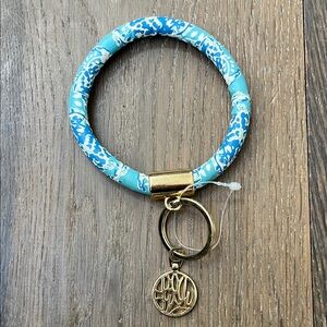 New Lily Pulitzer Blue Keychain Bracelet Key Holder Round Ring Car Accessory